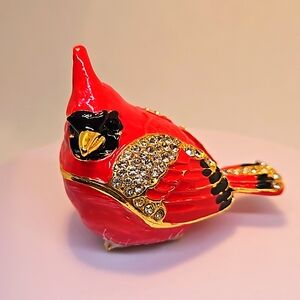 Cardinal Metal Enameled Trinket Box